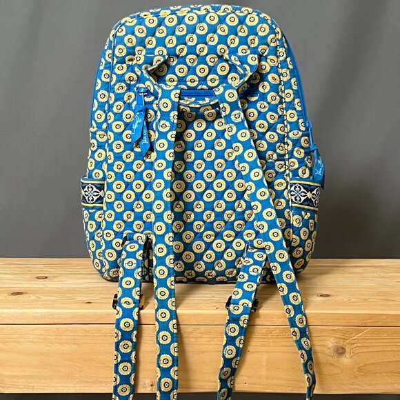 Vera Bradley Riveria Blue Yellow Floral Back Pack Book Bag 7 pocket 14" - Picture 6 of 9